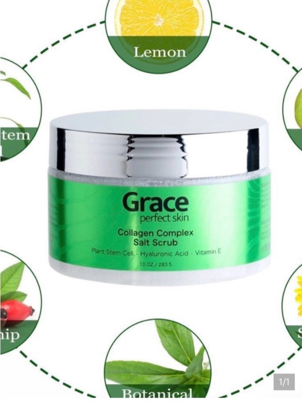 Grace Collagen Complex Salt Scrub - Green and Silver